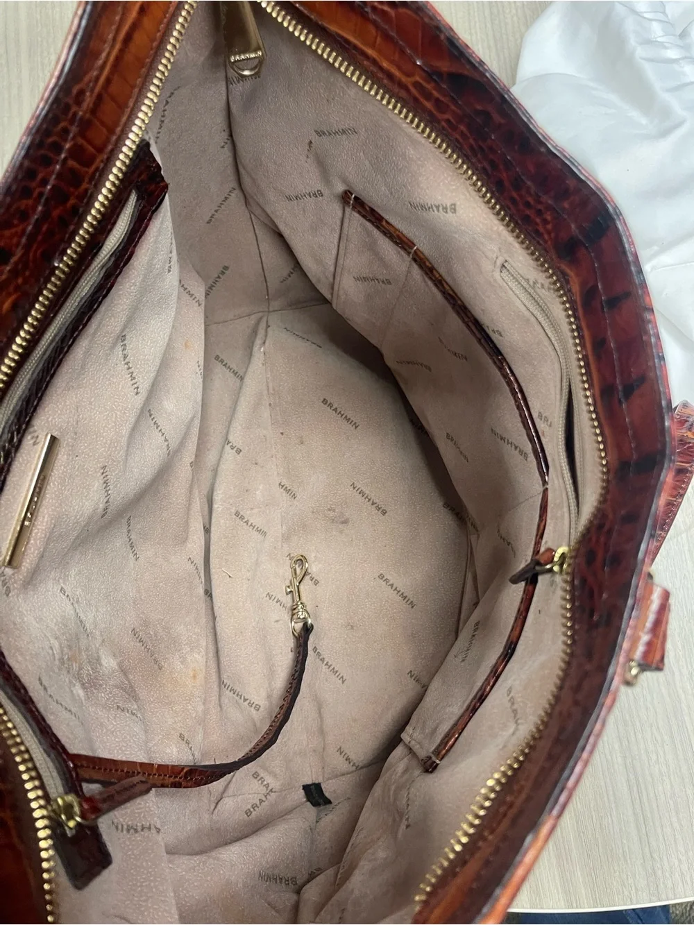 Brahmin Croc-Embossed Genuine Leather Tote in Medium Lena Pecan Melbourne